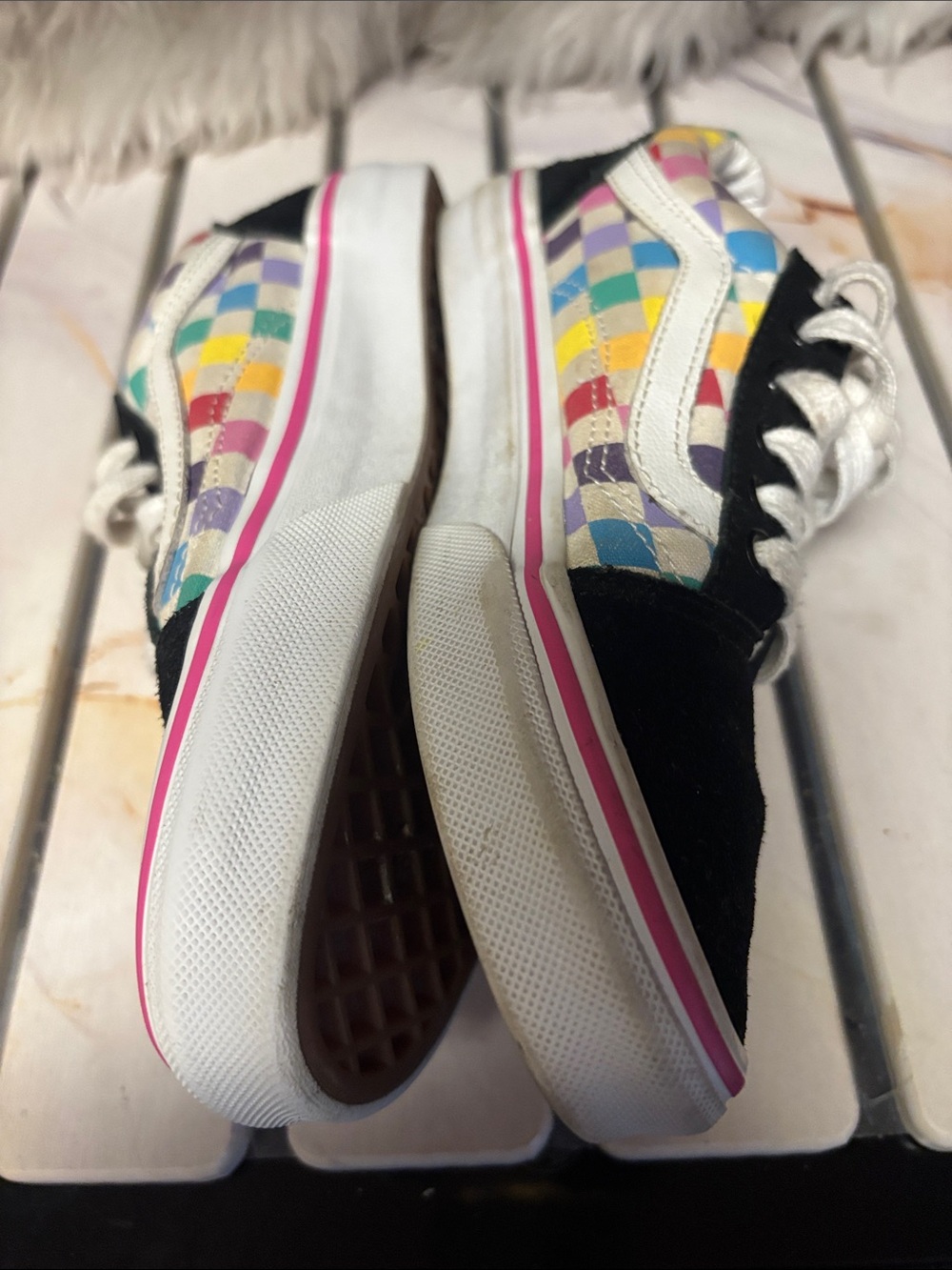 Kids Vans Old Skool Rainbow Checkerboard Low‎ Skate Shoes Sneakers Size 3.5 - Picture 4 of 8